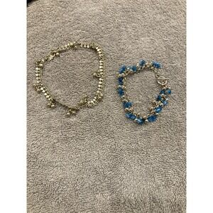 Vintage Silver Tone Charm Jewelry Lot Blue Bead Bracelet & DS David Sigal Anklet